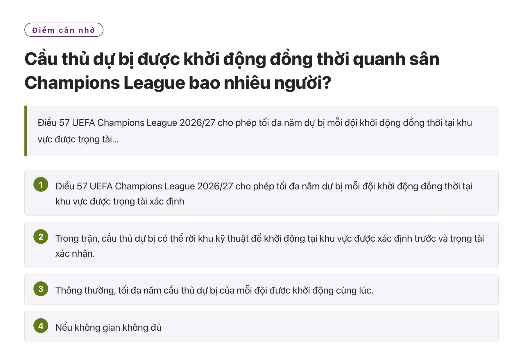 Cầu thủ dự bị được khởi động đồng thời quanh sân Champions League bao nhiêu người?——全文要点速览
